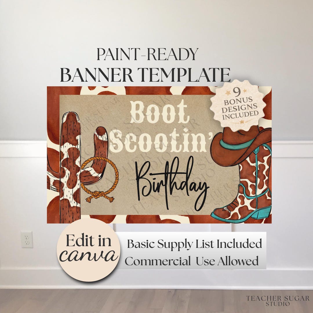 Modelo Rodeo Banner Western Rodeo Birthday Banner Template Canva Editable, Cowgirl Party ...