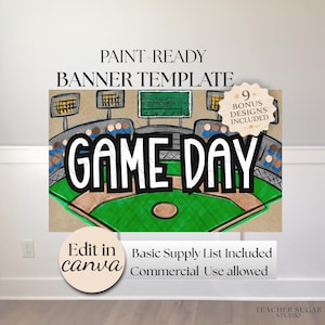 Målningsklar basebollbannermall | Redigerbar Canvas-design (digital nedladdning)