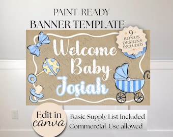 Paint-Ready Baby Shower Banner Template | Editable Canva Design (Digital Download)