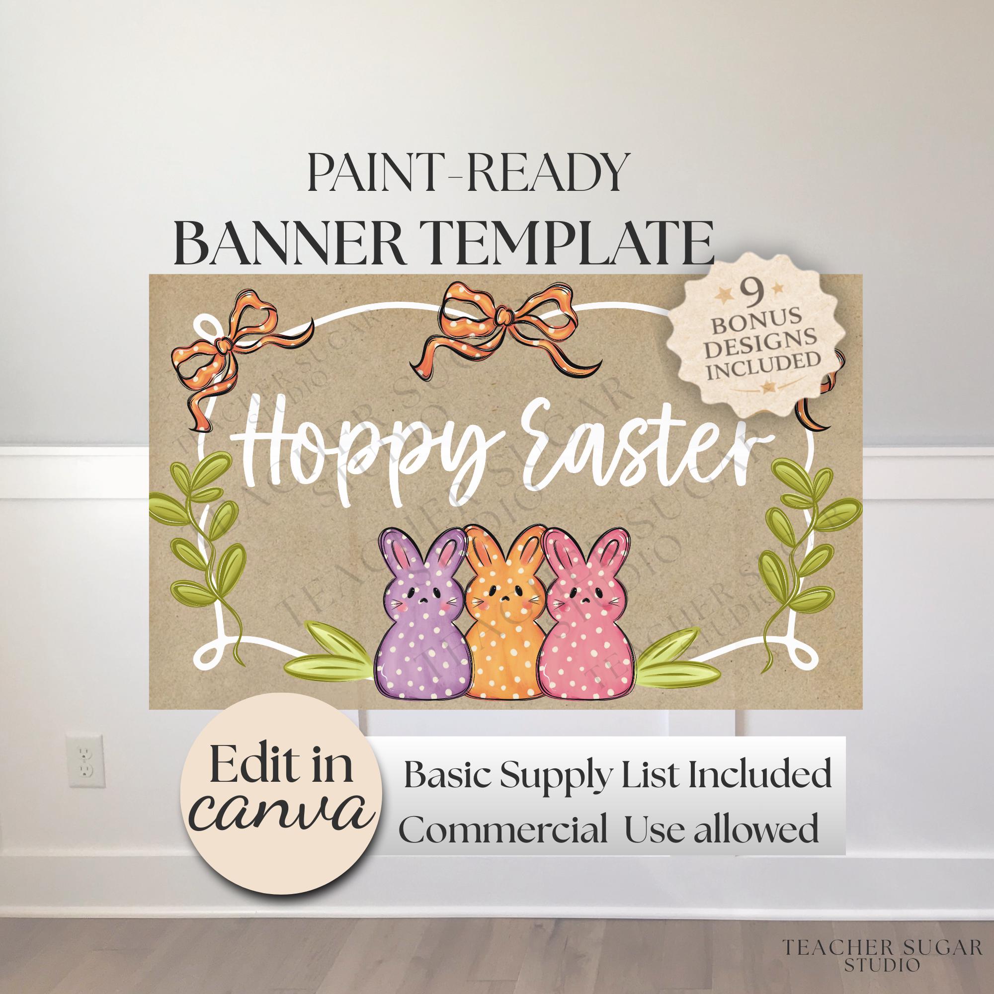 Hoppy Easter Banner Template, Paint Ready Design (digital Download) - Etsy
