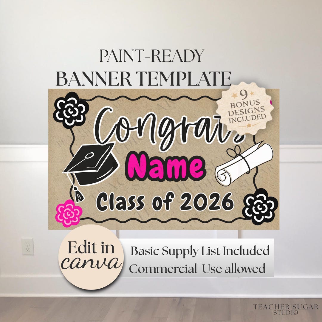 Graduation Banner Template for Kraft Paper, Class of 2026 Backdrop ...