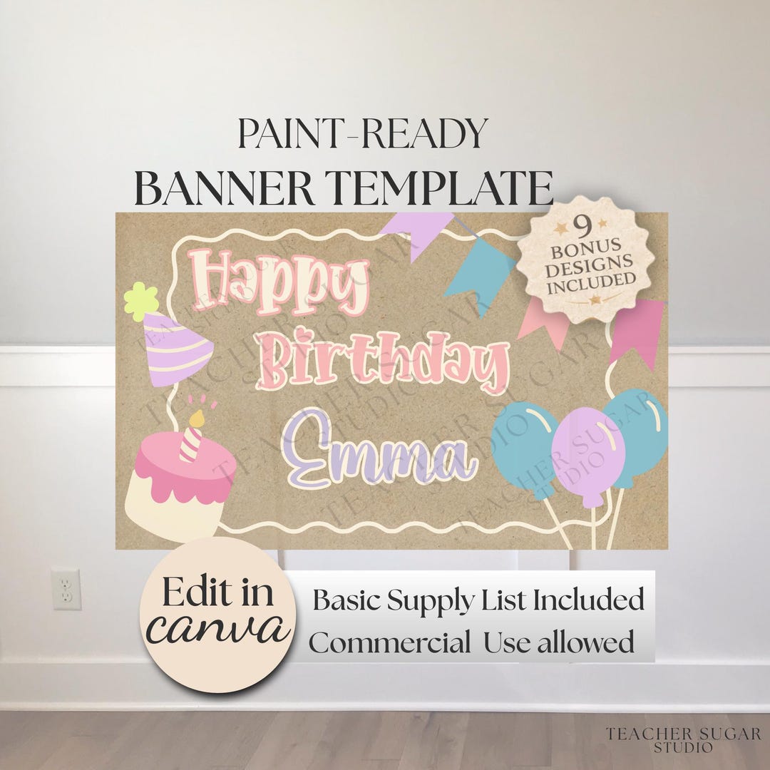 Hand Painted Birthday Banner Template, Editable in Canva (digital ...
