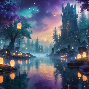 Magical Fantasy Wall Art – 4 Printable Enchanted Forest and Fairy Garden Scenes (Digital PDF)