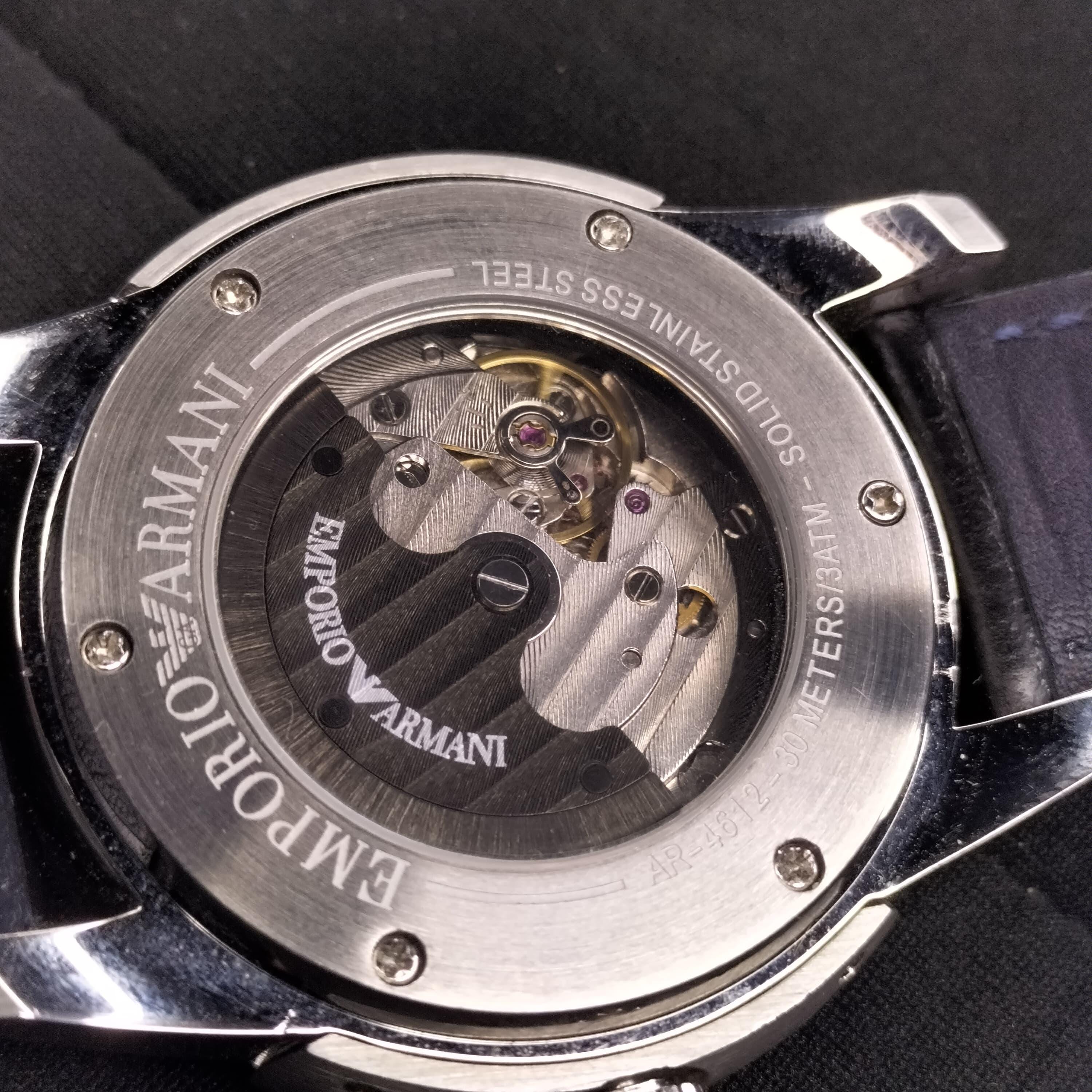 EMPORIO ARMANI AR-4612 腕時計 メンズ 自動巻き レザーバンド 黒文字