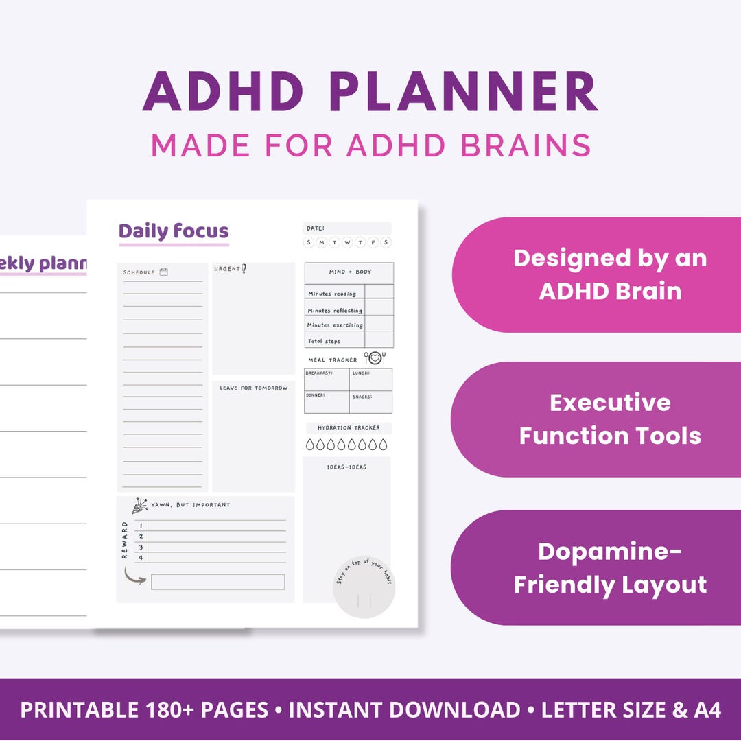 ADHD Printable Planner: Executive Function & Mental Health Support (PDF ...