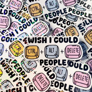 May include: A selection of stickers with keyboard key designs. The stickers display the phrases "WISH I COULD" and "PEOPLE COULD" with Ctrl, Alt, and Delete keys. The keys are in yellow, blue, and pink with black outlines.