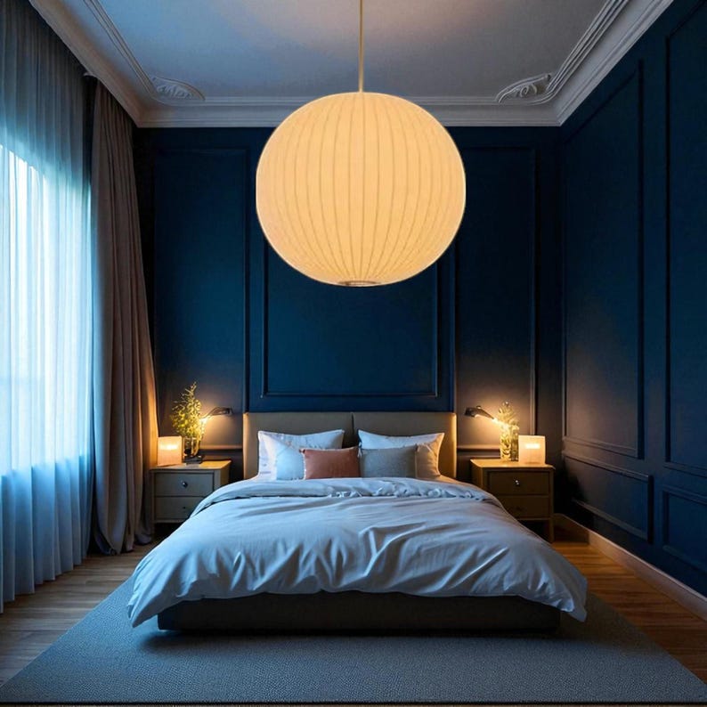 Japandi Pendant Light Minimalist Round Fabric Hanging Ceiling Lamp for