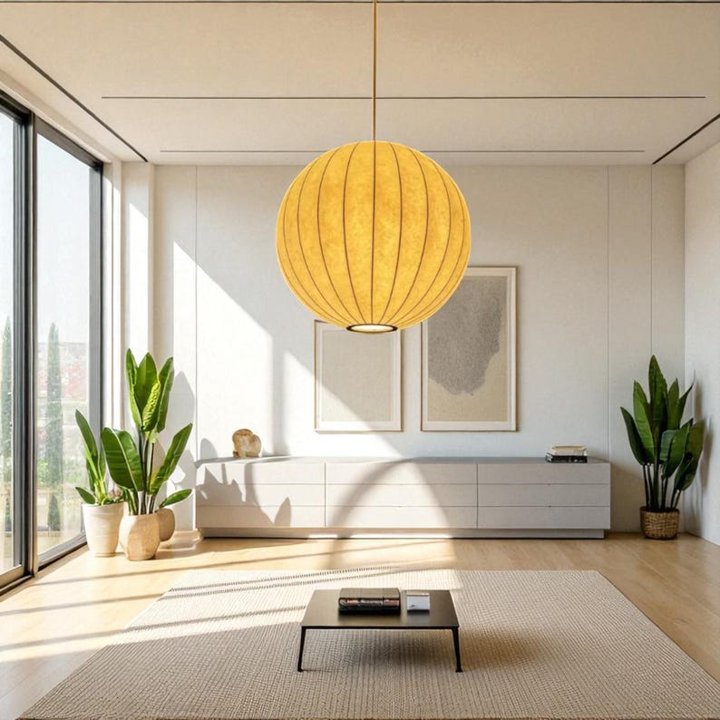 Japandi Pendant Light Minimalist Round Fabric Hanging Ceiling Lamp for
