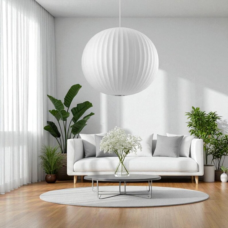 Japandi Pendant Light Minimalist Round Fabric Hanging Ceiling Lamp for