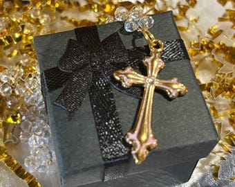 Iridescent Beaded Gold Cross Necklace – Faith-Inspired Layering Jewelry for Women,Spring Summer Jewelry