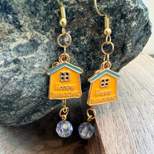 Hausohrringe, Herbstliche Hängeohrringe, Schmuck für die Herbsternte, Süßes Geschenk zum Erntedankfest, Gelb und Blau