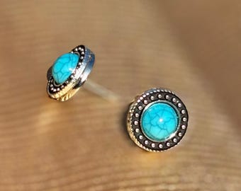 Silver Turquoise Stud Earrings | Beaded Western Earrings | Boho Cowgirl Jewelry | Southwestern Style Studs