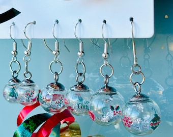 Weihnachtskugel Ornament Ohrringe | Silber baumeln Set, festliche Schneeflocken, Urlaub Glanz, Frühling Sommer Schmuck