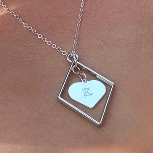 Engraved Necklace | Heart initial necklace | Girl Gift | Spinning Heart Necklace | Silver Heart Necklace | Custom Engraved Initial Necklace