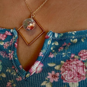Wildflower Terrarium Necklace: Gold Diamond Frame, Copper Flakes Jewelry