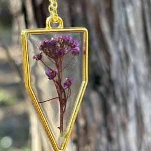 Wildflower Necklace | Dried Flower Jewelry |  Floral Necklace | Real Flower Necklace | Gift for Girl | Gift for Wife | Purple Gold Necklace