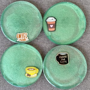 Sea Green Resin Coasters: Coffee Art Drinkware Set (Set of 4),Spring Summer Jewelry