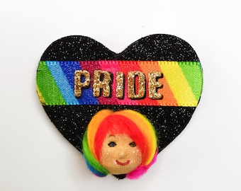Rainbow Pride Heart Magnet – Handmade LGBTQ+ Decor with Glitter & Fabric Face,Fridge Decor