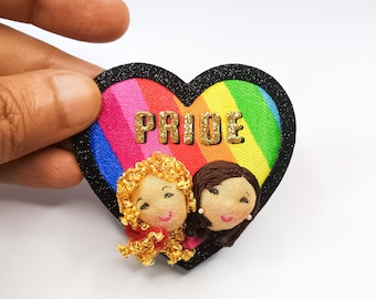 Pride Heart Magnet: Rainbow LGBTQ Decor with Fabric Faces