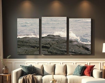 Printable Ocean Wave Wall Art Set of 3 – Digital Download Triptych, Beach Coastal Prints, Sea Wave Poster Set, Instant Download Decor