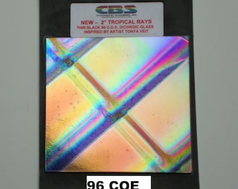 96 COE - CBS Dichroic Glass Tropical Rays 4 Inch Square - 1 piece Clear