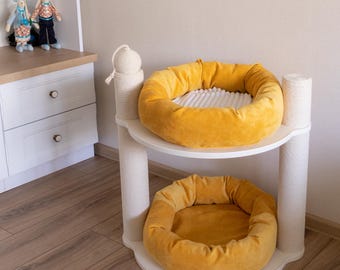 Modern Scandinavian Multi-Level Cat Tree Condo, Washable Cushions, Minimalist Cat Furniture, Large Cats, Handmade Ukraine