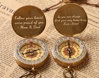 Bússola de latão personalizada para presentear filho ou neto - Bússola personalizada gravada à mão - Presente de formatura personalizado para ele, turma de 2025