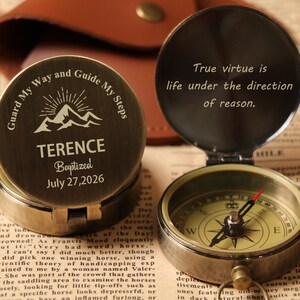 First Communion Personalized compass or Baptism Gifts for Boys and girls, Christening and confirmation gift for kids, brass engraved compass