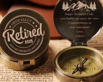 Personalized Compass, Retirement Gifts for Men and Women,  Engraved brass Compass, Happy Retirement Gift for Dad, Mother Retirement Gift