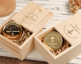 Brújula grabada con caja de regalo: Brújula religiosa personalizada, recuerdo para la Primera Comunión, Confirmación o Bautismo.