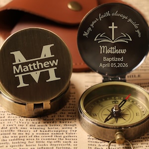 Personalized Religious Compass, Custom Engraved Baptism Gift for Boy, First Communion & Confirmation Keepsake for Grandson, Nephew, Godson