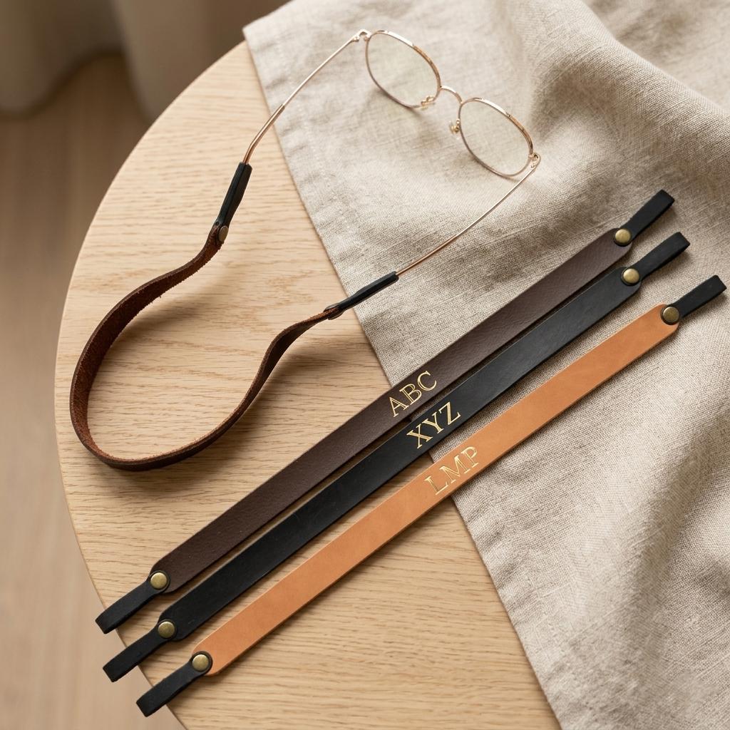 Personalized Leather Sunglass Strap, Full Grain Glasses Retainer, Monogram Eyewear Holder, Custom Groomsmen Gift