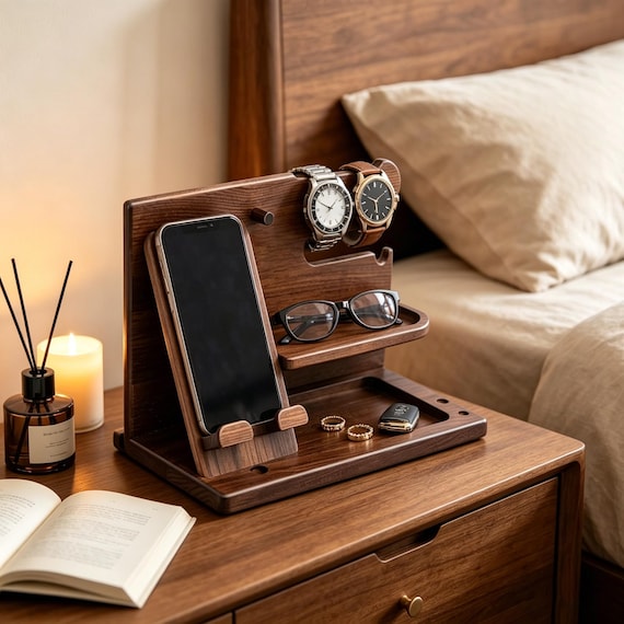 Personalized Wood Docking Station:Custom Engraved Desk Organizer，perfect for Birthday gift for best friend，gift for dad and Fathers gift