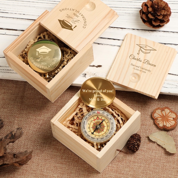 Graduierung Kompass mit Geschenkbox ， Personalisiertes 2026 Graduiertengeschenk ， Abiturfeier, Geschenk für graduierte ， Abschlussgeschenke für Sie und Ihn