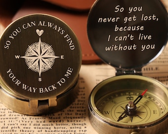 Brújula vintage grabada personalizada, regalo para él, regalos de aniversario para novio, esposo, regalo de larga distancia, regalos de San Valentín