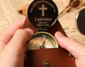 Personalisierter gravierter Kompass: Religiöses Geschenk für Erstkommunion, Taufe, Konfirmation,
