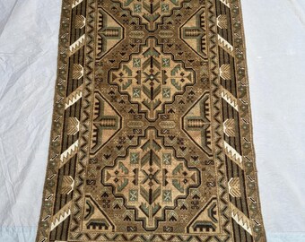 Alfombra afgana Baluch de lana anudada a mano de 2,9 x 4,11 pies, alfombra oriental tribal vintage de terracota descolorida, alfombra pequeña de estilo bohemio para baño.