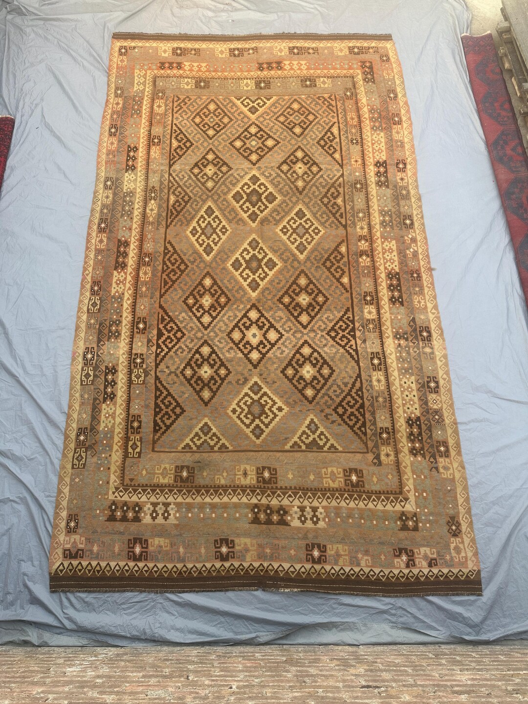 9x16 Afghan Handmade Oversized Kilim Rug, Terracotta Wool Flatweave ...