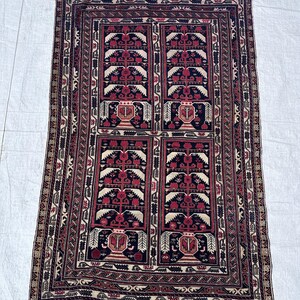 1930er Antik, Afghan Ali Khoja Teppich, Handgeknüpfte Feine Wolle, Elfenbein Rot & Schwarz, Tribal Geometrisches Design, 90x120 cm, Traditioneller Orientteppich