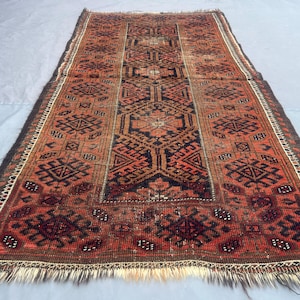 2.9x5.3  Afghan Handwoven Balochi Runner Rug, Antique Tribal Wool Carpet, Oriental Low Pile Rug, Rare One of a Kind Vintage Rug | 101% wool.