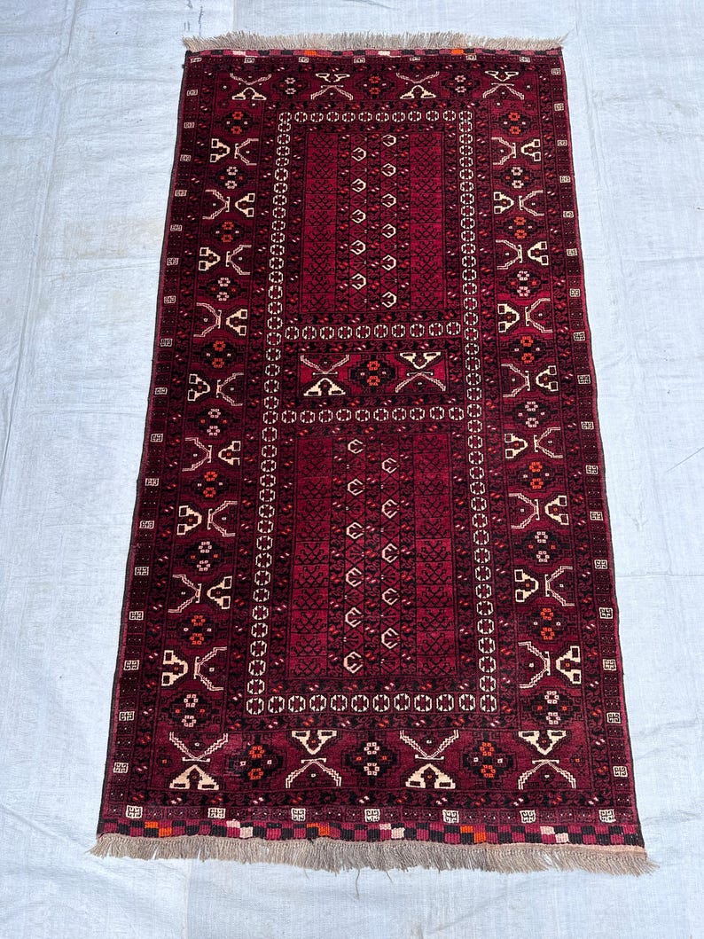 Hatchli Rug 3'6x6'7 Ft, Red Turkmen Tribal Rug, Ensi/hatchli Perdah Design ...