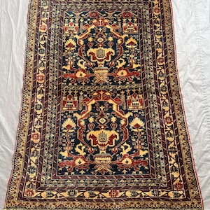 Ali Khoja Teppich 90x150 • Blauer afghanischer Tribal Teppich • Handgeknüpfte Wolldecke 100x100 • Kleiner Teppich im Eingangsbereich