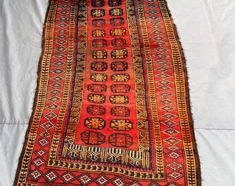 3'7" x 7'7" Antique Afghan Tribal Wool Rug – Vintage Nomadic Decor, Hand-Knotted Mishwani Rug, Old Faded Oriental Pine Area Rug, Top Quality