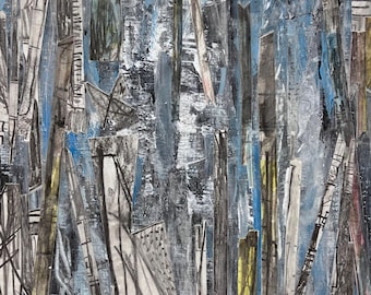 Original Abstract Mixed Media Art, 9x12 Collage, Bold Textured Wall Art, Velocity, Unique Gift