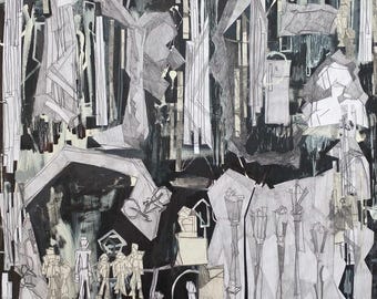 Original Abstract Mixed Media Art, 20″ x 20", Canvas, Bold Textured Wall Art, Mecha 1, Unique Gift