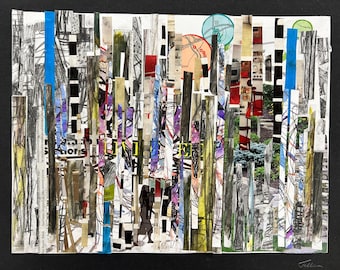 Original Abstract Mixed Media Art, 9x12 Collage, Bold Textured Wall Art, Paradise, Unique Gift