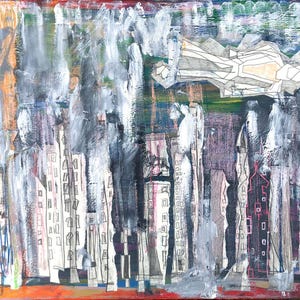Original Abstract Mixed Media Art, 16″ x 20&quot;, Canvas, Bold Textured Wall Art, &quot;NYC, April 2020, Au-dessus de la ville,&quot; Unique Gift