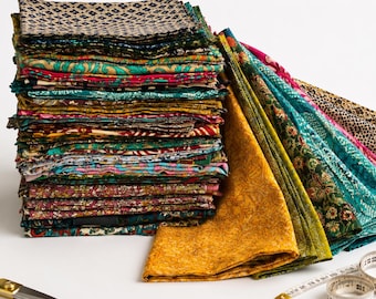 Indian Silk Scarf Set | Handmade Sari Silk Scarves, Colorful Boho Wrap Collection