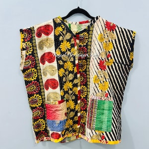 Kurtka Sari Kantha w stylu vintage | Ręcznie pikowany bawełniany krótki płaszcz dla kobiet