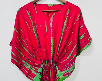 Vestido caftán de algodón teñido a mano / Cubrebaños estilo boho, corte holgado, maxi vestido de verano.